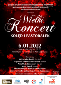 Plakat Wielki Koncerrt Kolęd i Pastorałek 6 stycznia br.