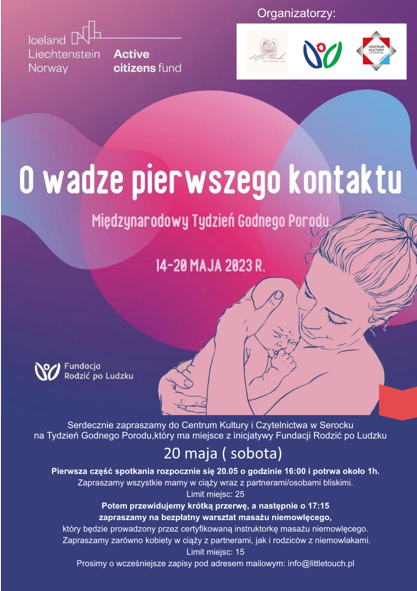 Serdecznie zapraszamy do Centrum Kultury i Czytelnictwa w Serocku na Tydzień Godnego Porodu