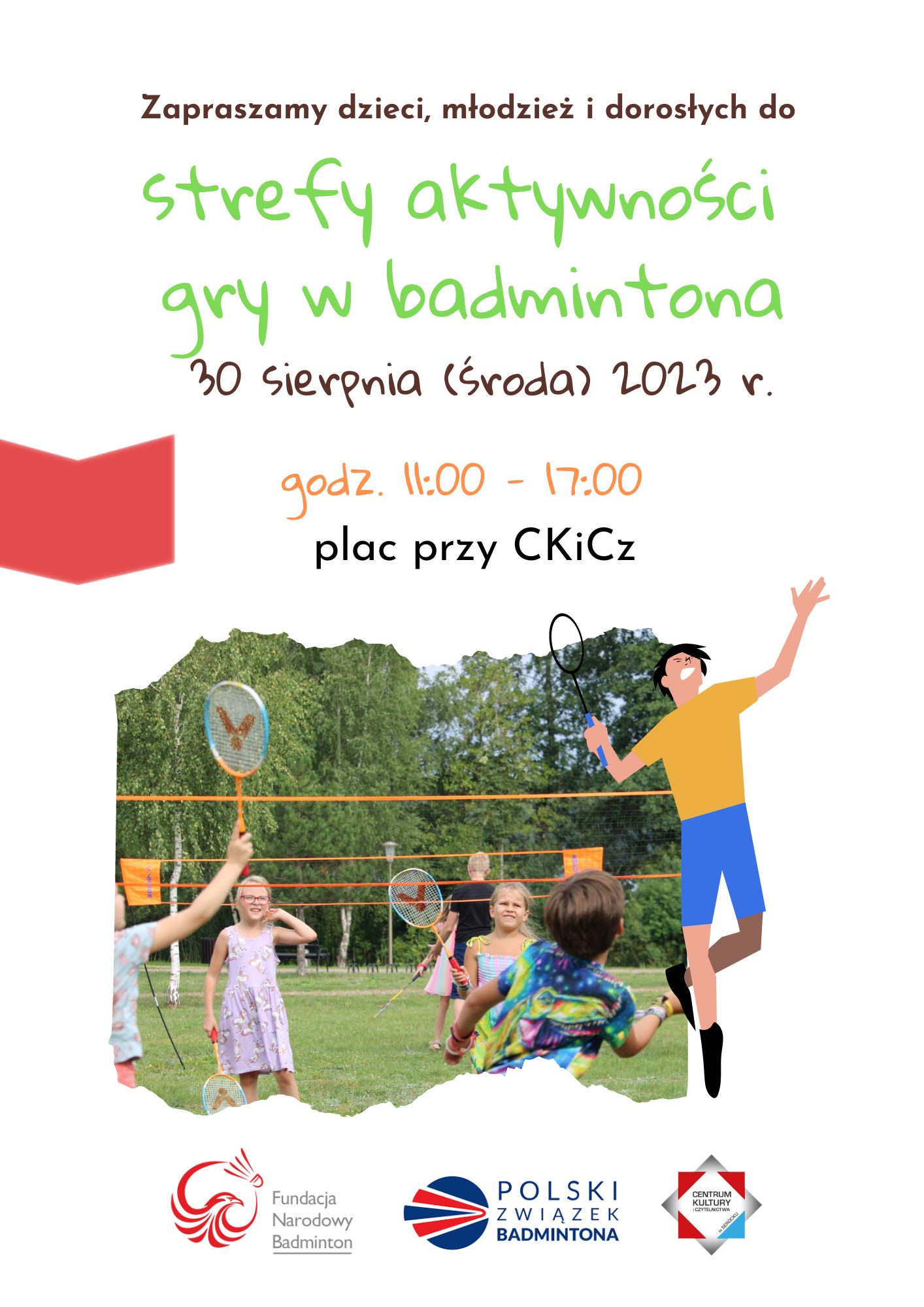 Strefa aktywności gry w badmintona dla dzieci, młodzieży i dorosłych